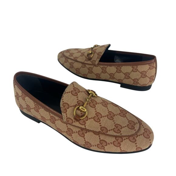 Gucci Jordaan Canvas GG Monogram Horsebit Loafers in Beige Ruggine Rust - Picture 6 of 14